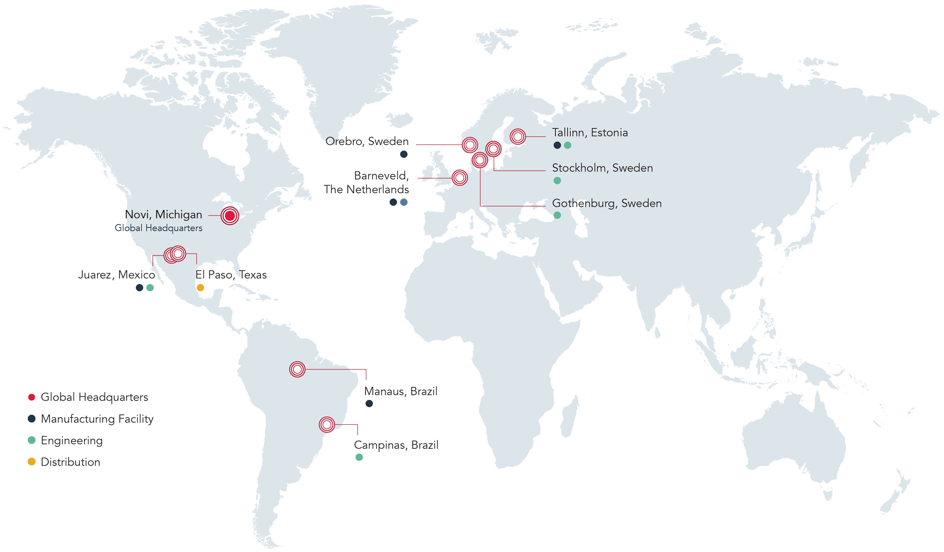 Stoneridge's Global locations map