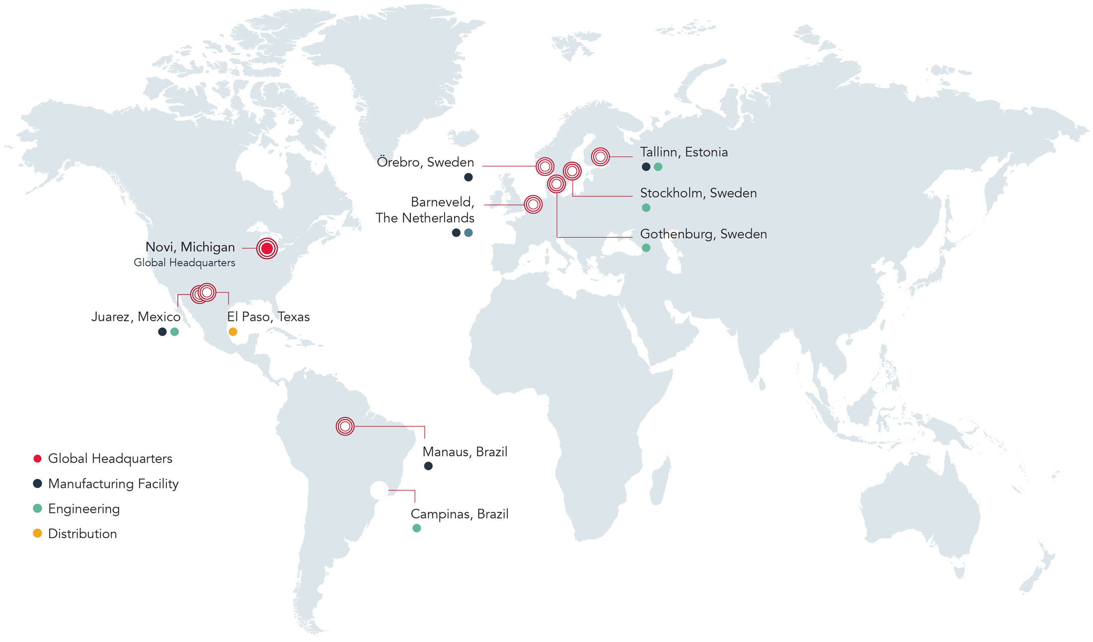 Stoneridge's Global locations map